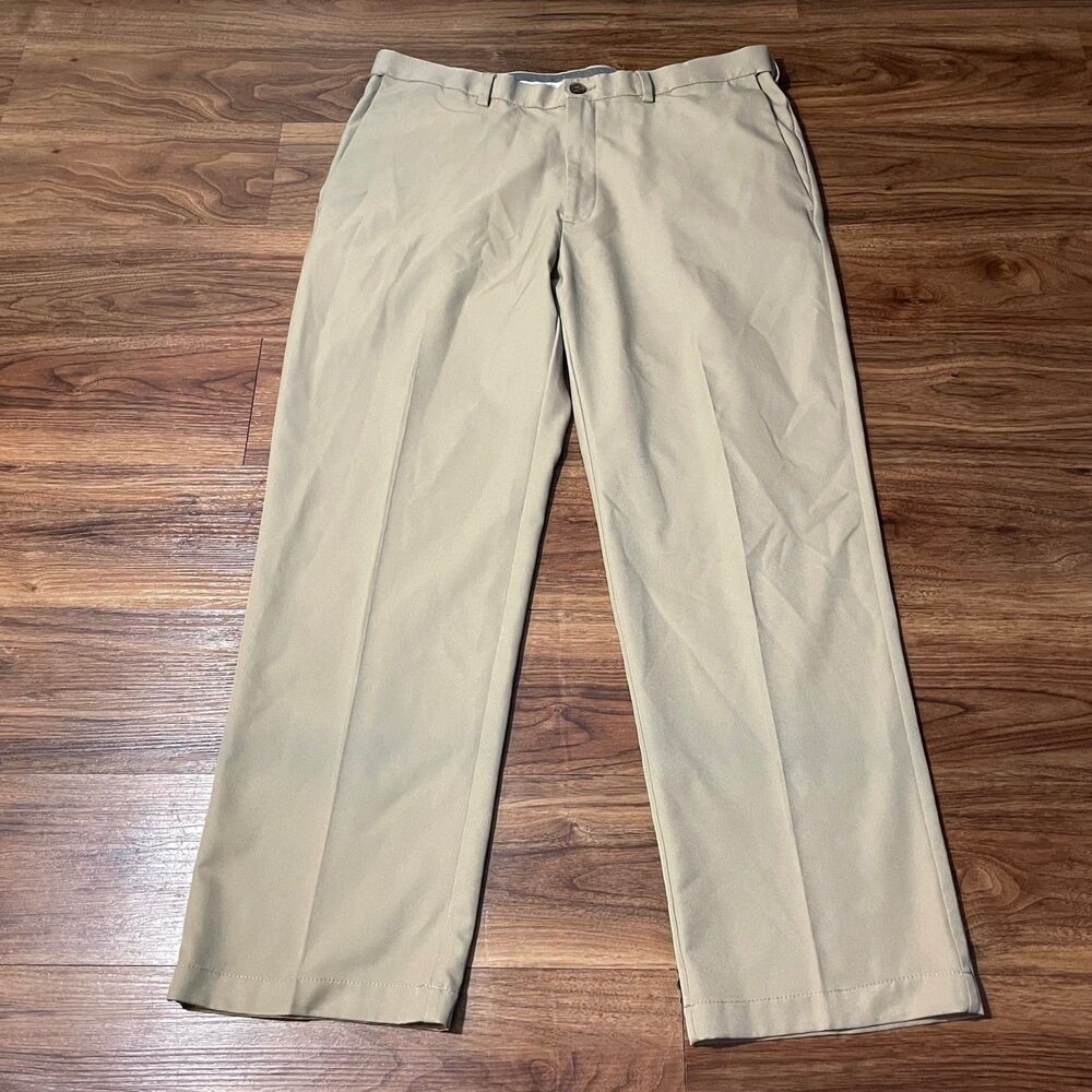 Haggar Cool 18 Pro Flat Front Classic Fit Dress Pants Beige Mens Size 36x29